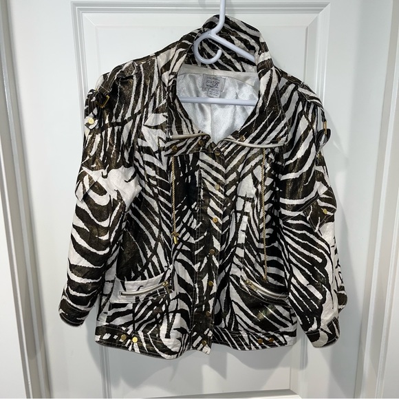 Just B Linen 3/4 Sleeve Bronze/gold Metallic Leaf Pattern Jacket Women's Size L - Picture 1 of 5